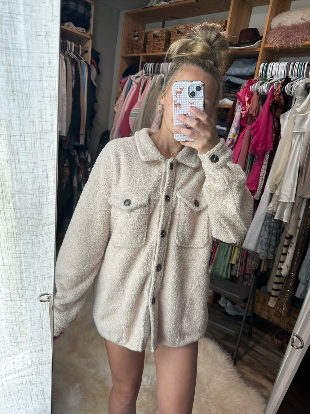Cozy Cream Sherpa Button-Up Jacket size L